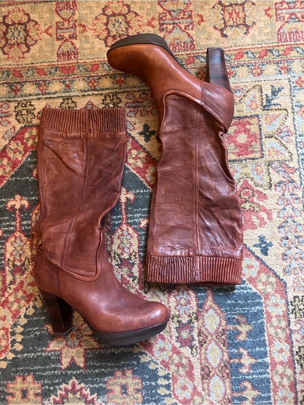 Frye Women's Brown Leather Platform Heeled Boots